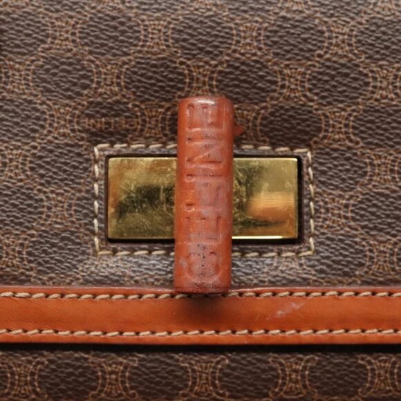 CELINE Macadam Canvas Hand Bag PVC Leather Brown Gold - Picture 9 of 15
